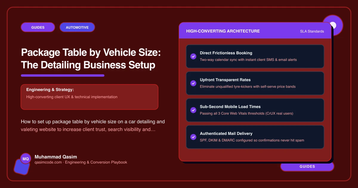 Package Table by Vehicle Size: The Detailing Business Setup