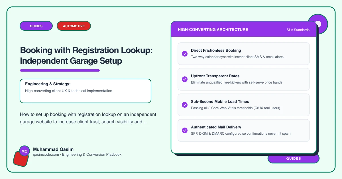 Booking with Registration Lookup: Independent Garage Setup