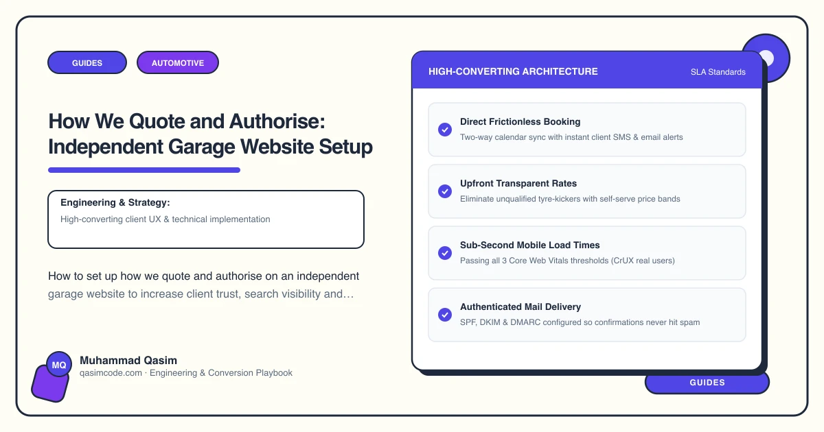 How We Quote and Authorise: Independent Garage Website Setup