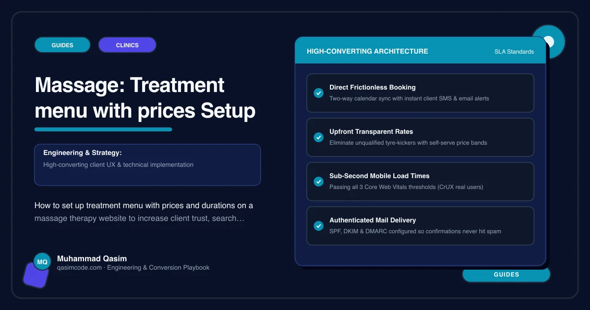 Massage: Treatment menu with prices Setup