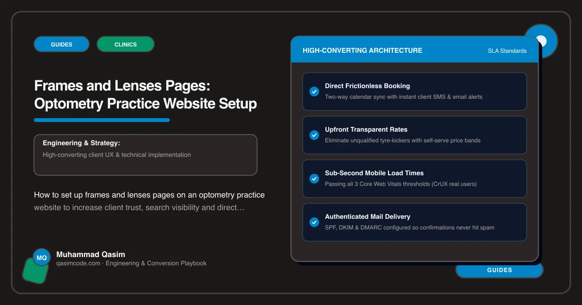 Frames and Lenses Pages: Optometry Practice Website Setup