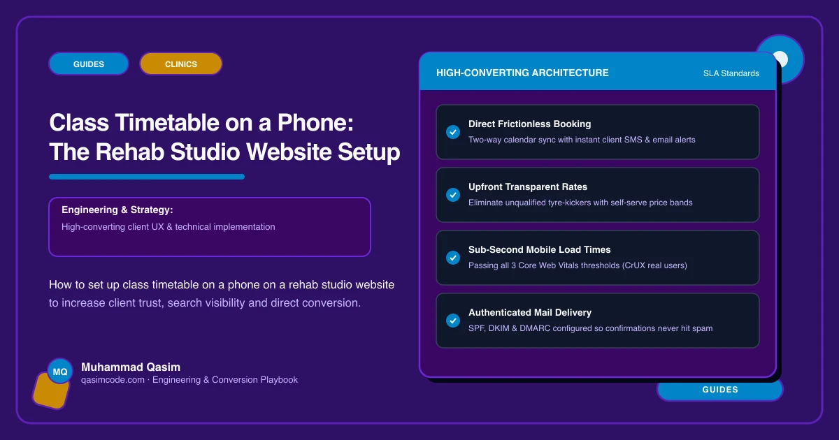 Class Timetable on a Phone: The Rehab Studio Website Setup