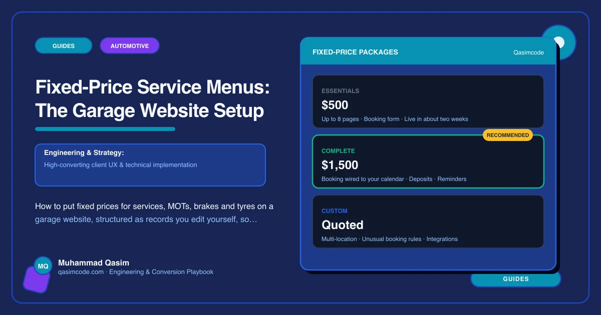 Fixed-Price Service Menus: The Garage Website Setup