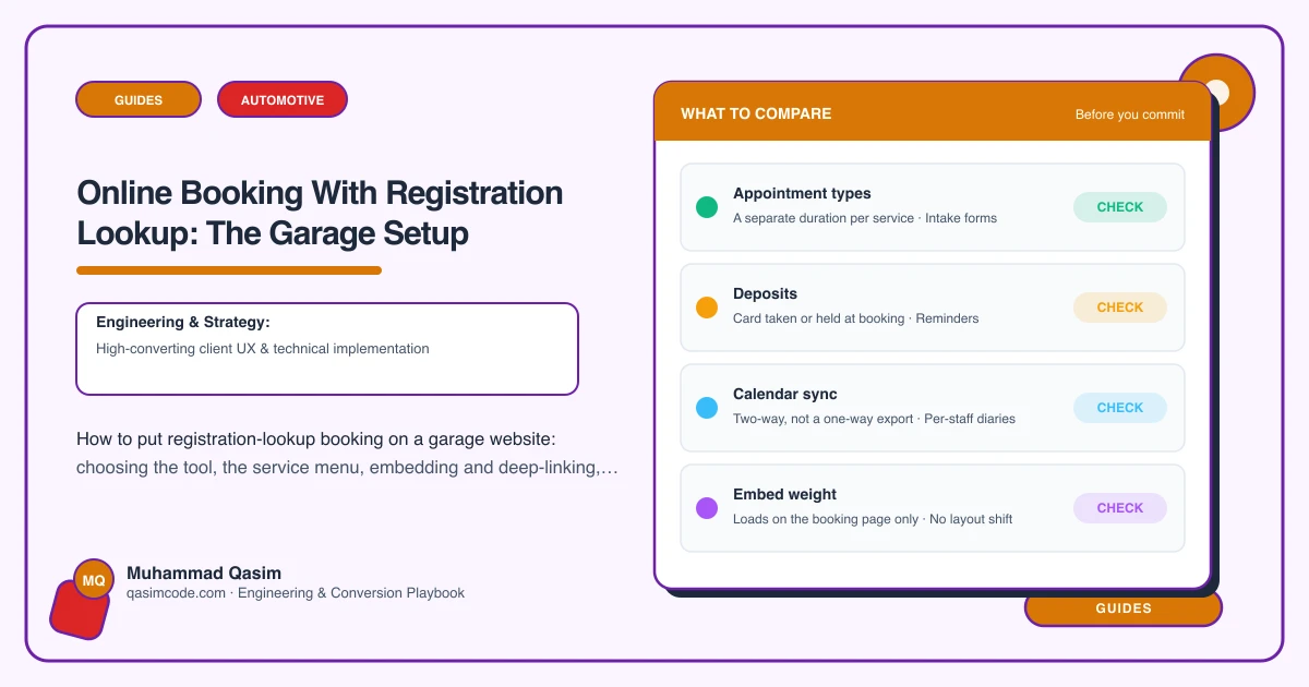 Online Booking With Registration Lookup: The Garage Setup