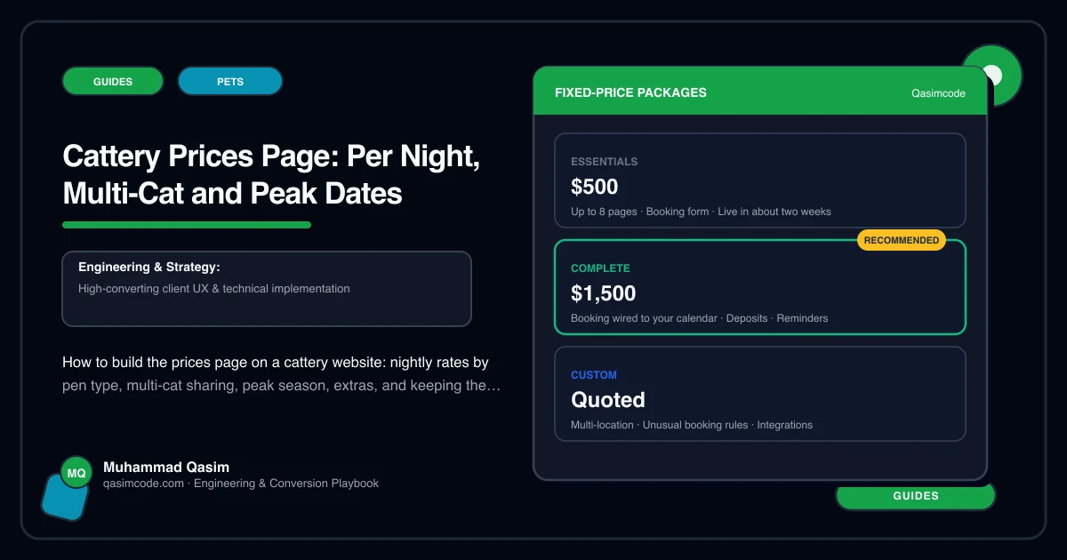 Cattery Prices Page: Per Night, Multi-Cat and Peak Dates