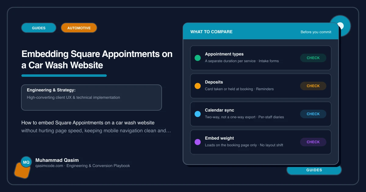 Embedding Square Appointments on a Car Wash Website