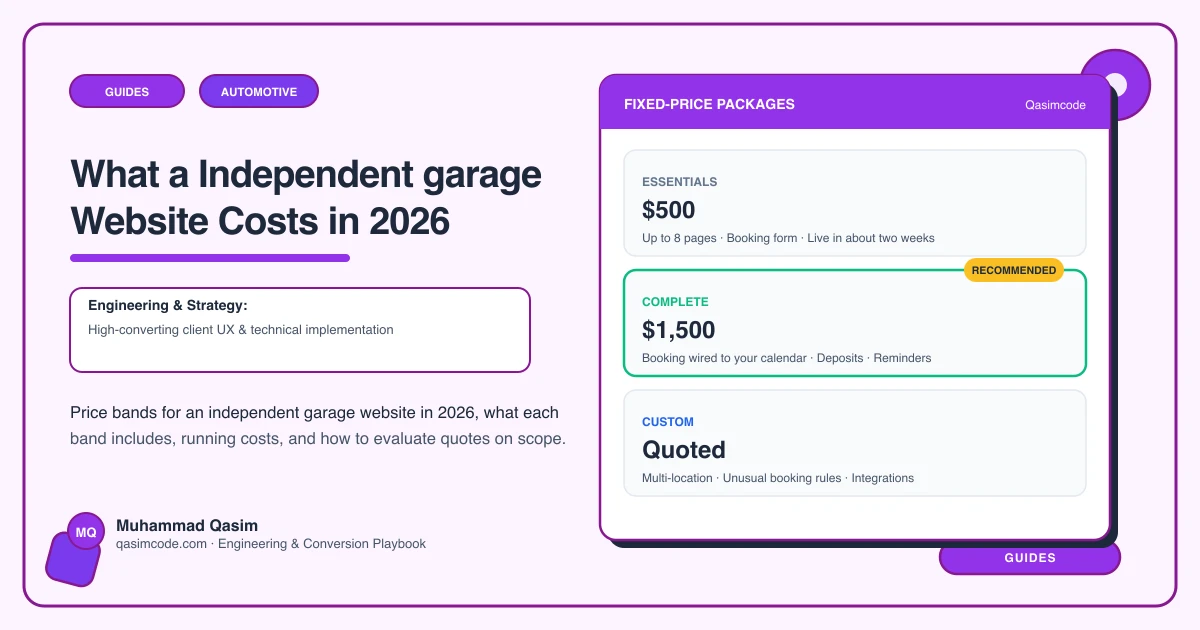 What a Independent garage Website Costs in 2026