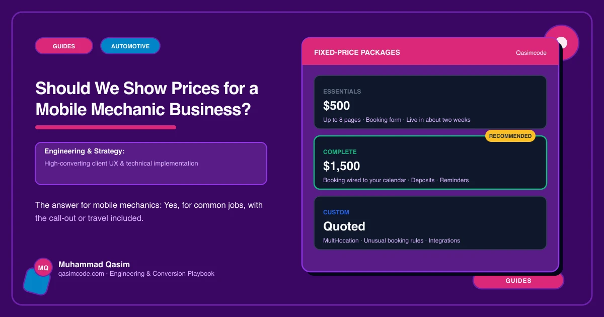 Should We Show Prices for a Mobile Mechanic Business?