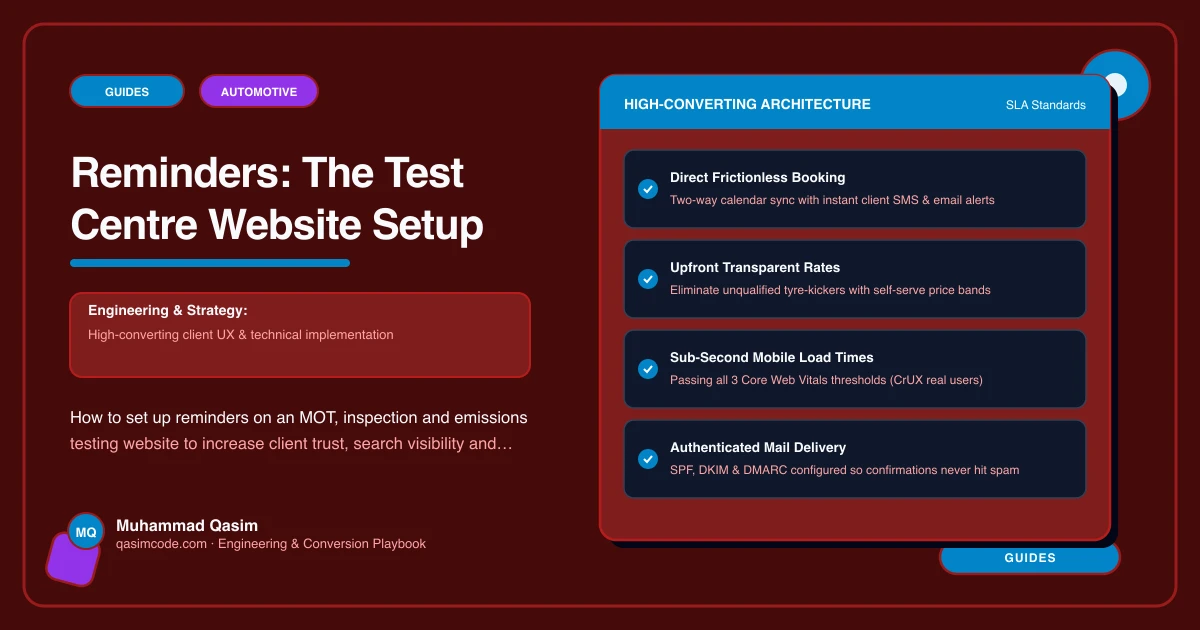 Reminders: The Test Centre Website Setup