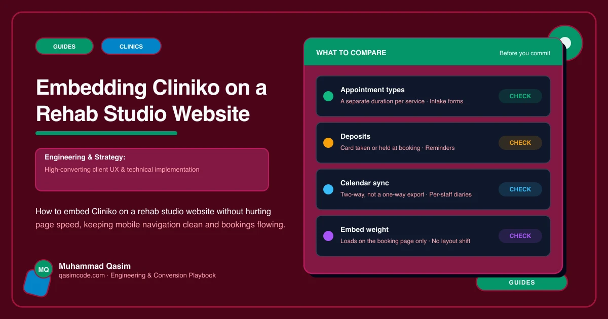 Embedding Cliniko on a Rehab Studio Website