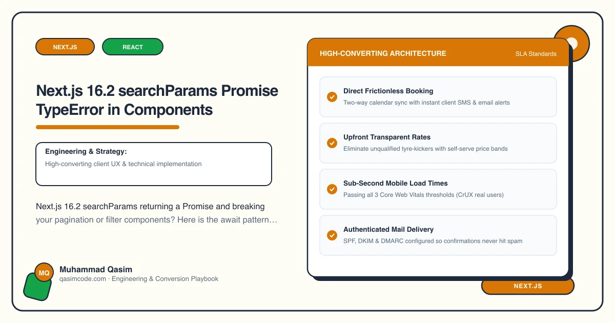 Next.js 16.2 searchParams Promise TypeError in Components