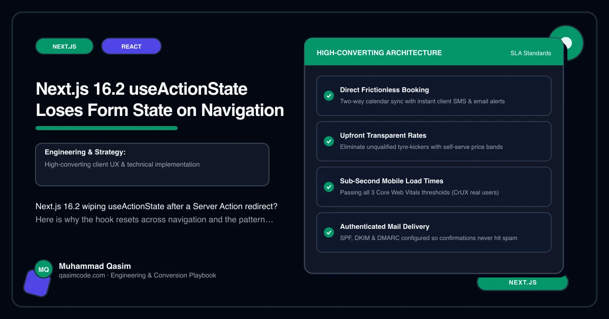 Next.js 16.2 useActionState Loses Form State on Navigation