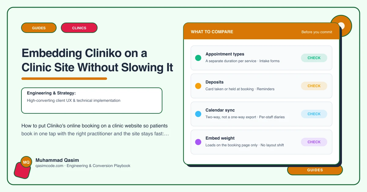 Embedding Cliniko on a Clinic Site Without Slowing It