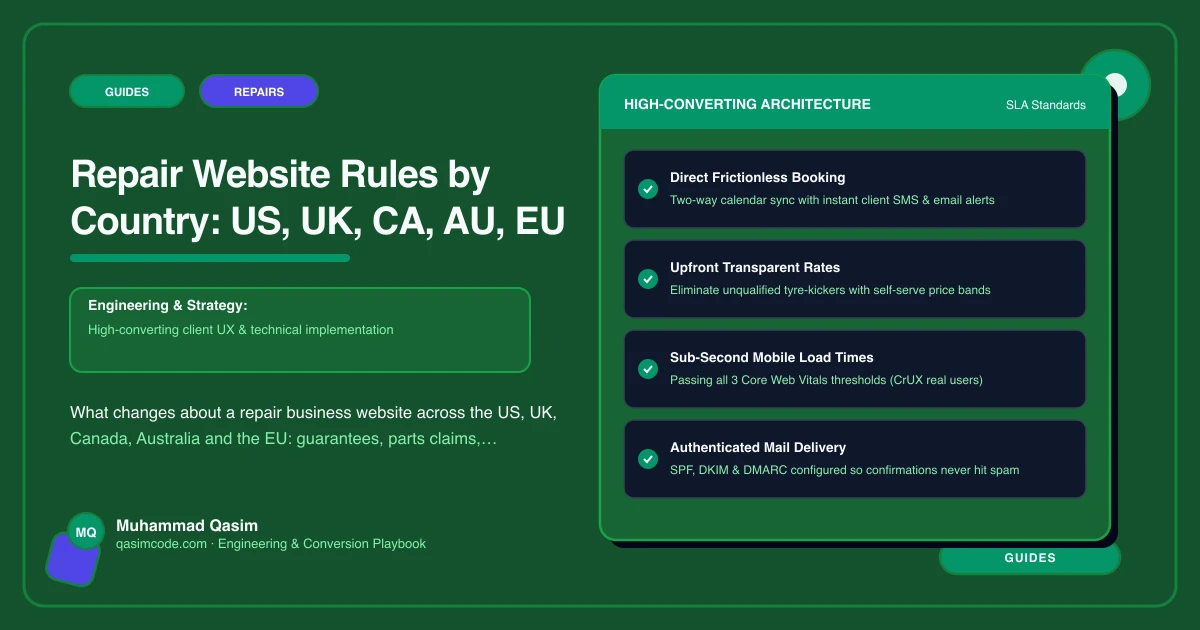 Repair Website Rules by Country: US, UK, CA, AU, EU