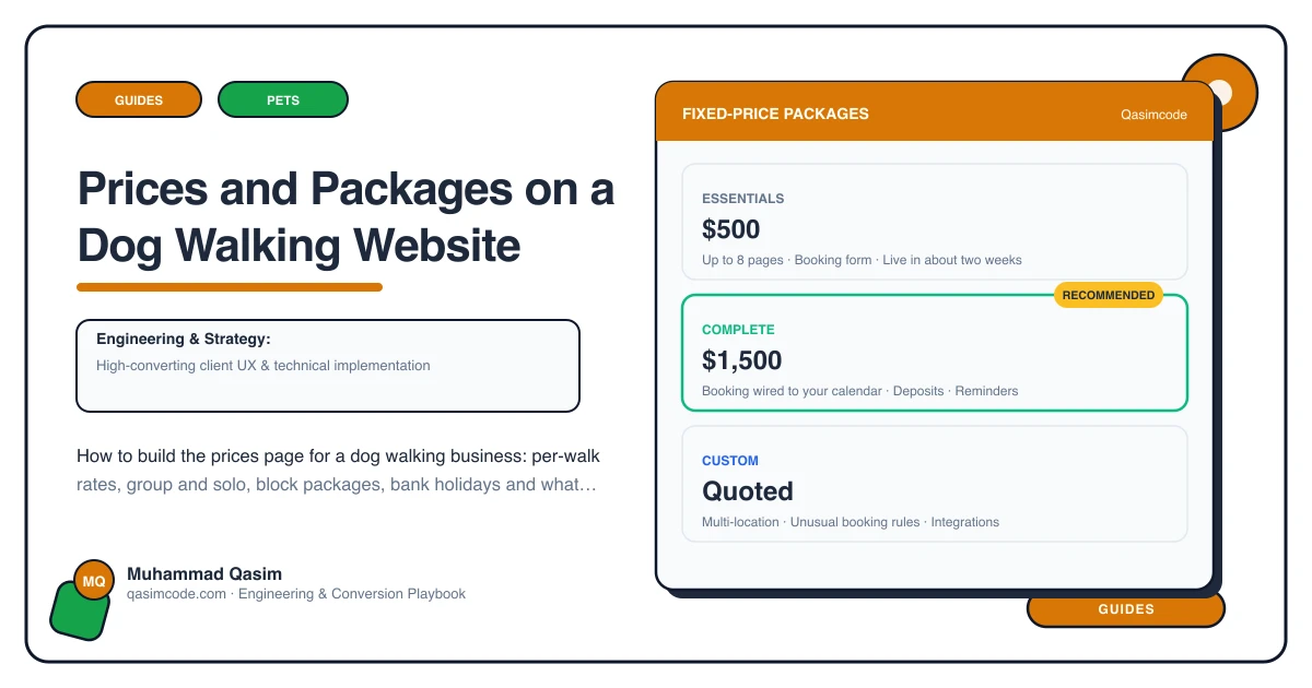Prices and Packages on a Dog Walking Website