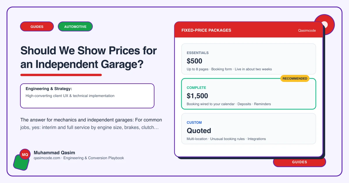 Should We Show Prices for an Independent Garage?