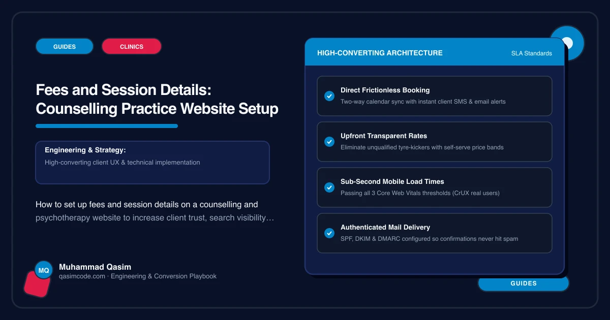 Fees and Session Details: Counselling Practice Website Setup