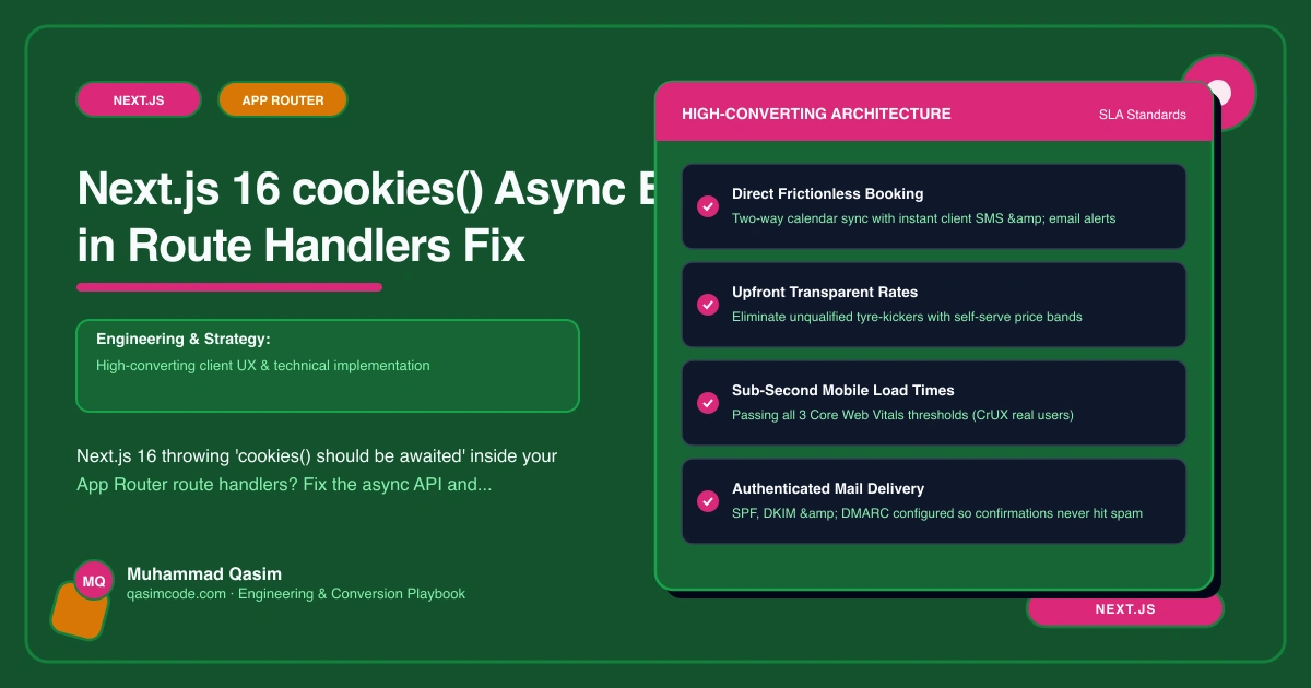 Next.js 16 cookies() Async Error in Route Handlers Fix